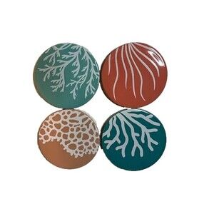 Chic & Tonic Ceramic Coasters Set 4 Blue Coral Ocean Plants Beach House Coastal